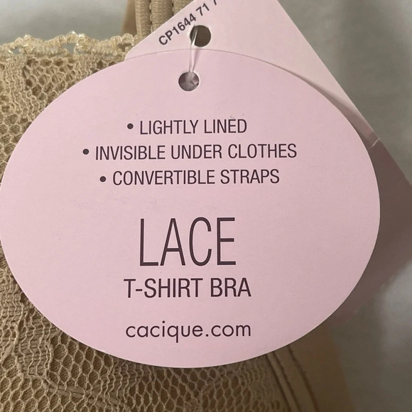Cacique Lace T-Shirt Bra 44B Cream Tan Beige Lightly Lined Convertible Straps - Picture 5 of 7